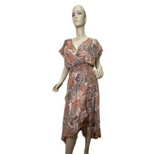 NWOT Chic High Low Wrap Dress in Orange and Brown